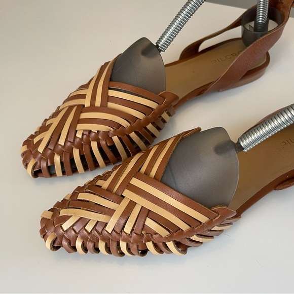 Pilcro Anthropologie Woven Leather Huarache Sandals - Tan & Ivory - Size 7M - Picture 2 of 10